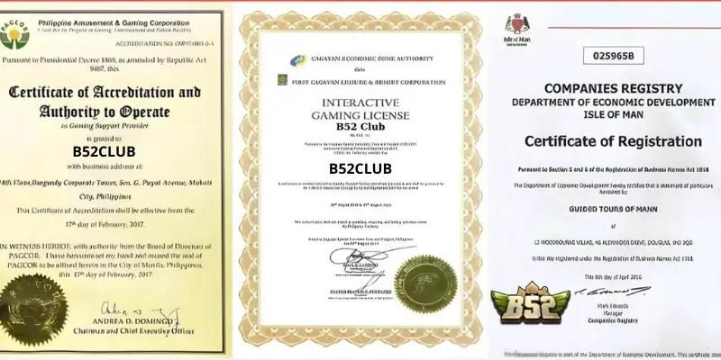 B52CLUB Chứng Chỉ Pháp Lý PAGCOR Uy Tín