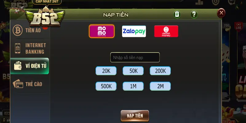 Ngân hàng hỗ trợ nạp tiền tại cổng game